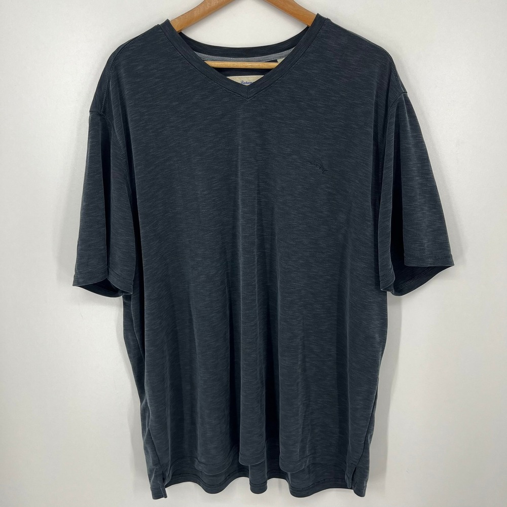 Tommy Bahama Mens XXXL V-Neck T-Shirt Charcoal Gray Marlin Logo Tencel Blend